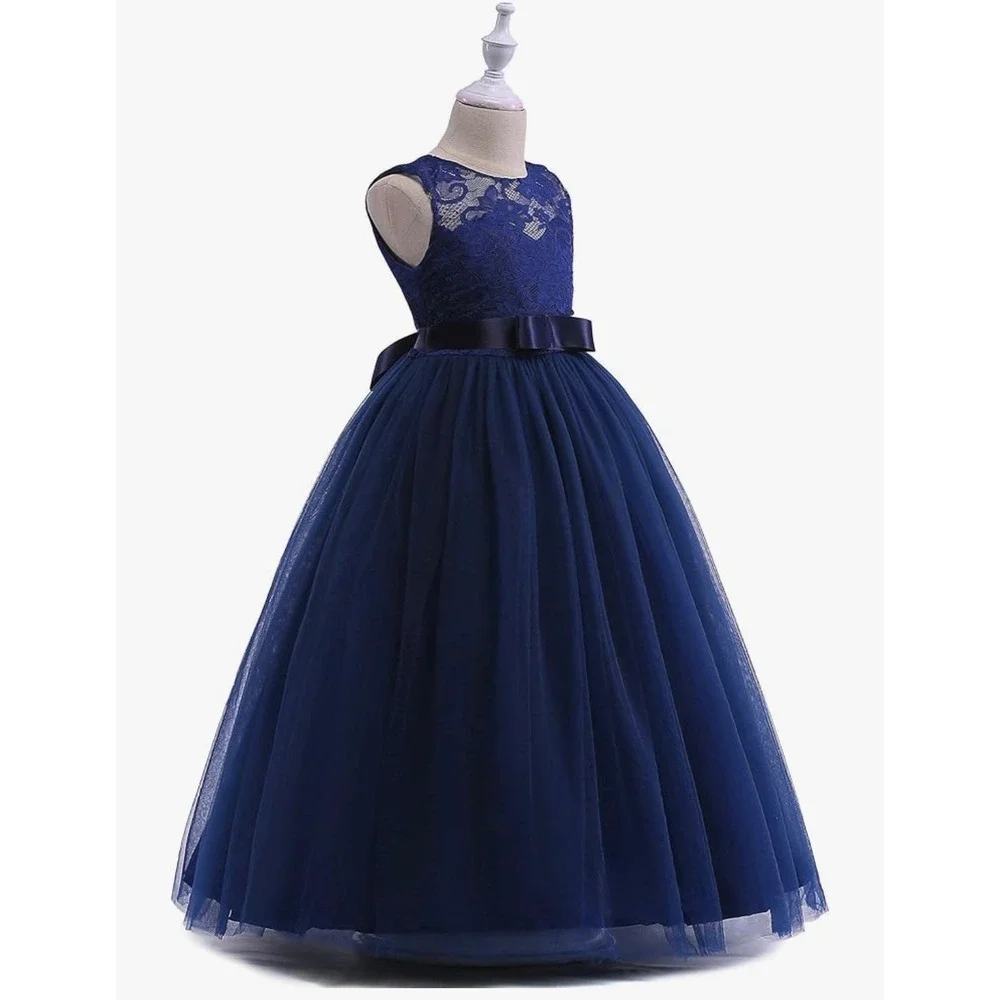 NEW Girls Navy Lace Dress A-Line Long Ball Gown Formal Party Size 8‎ - Picture 4 of 8